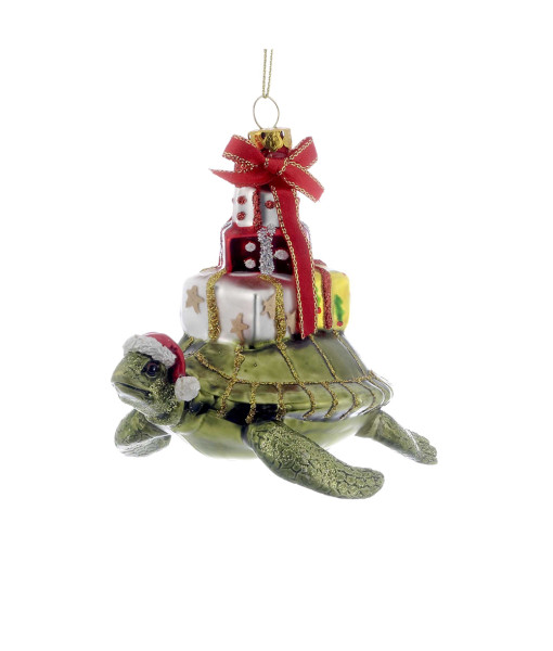 Glass ornament, Sea Turtle, bearing gifts.