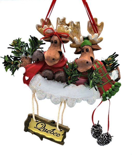 Ornament, Two moose with pine cones