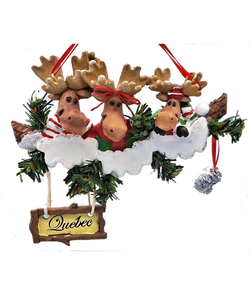 Ornament, 3 moose, with pine cones