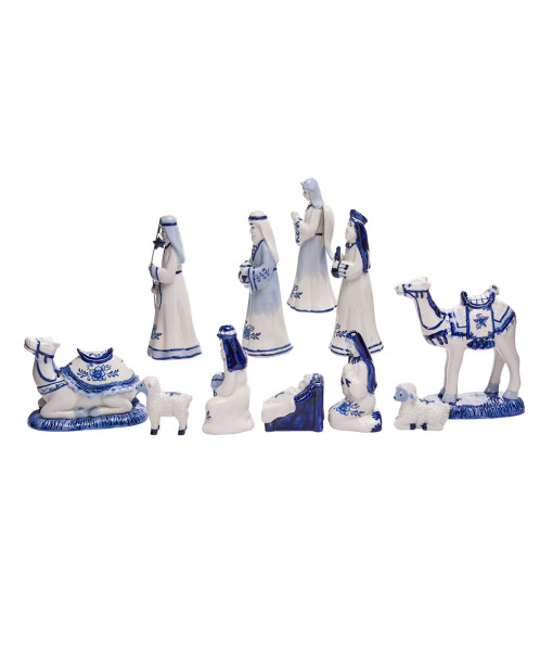 Ensemble de la Nativité en porcelaine bleue de Delft