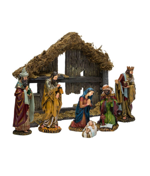 Décoration de table, ensemble de la Nativité avec étable.