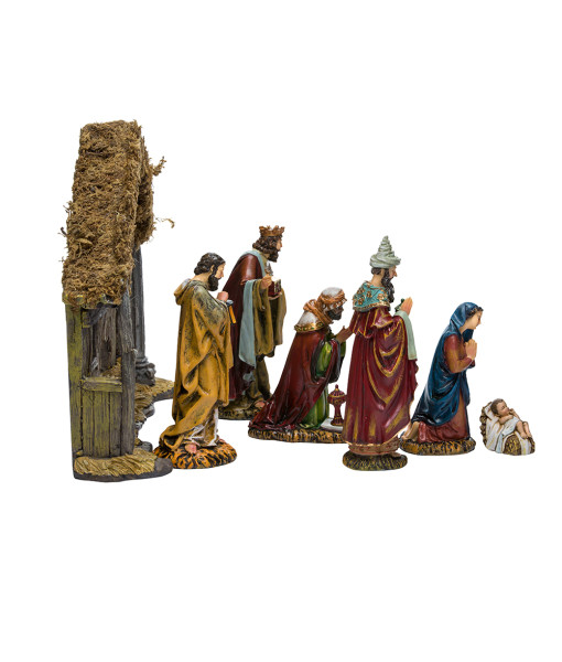 Décoration de table, ensemble de la Nativité avec étable.