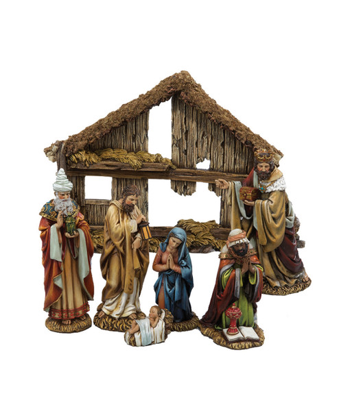 Décoration de table, ensemble de la Nativité avec étable.