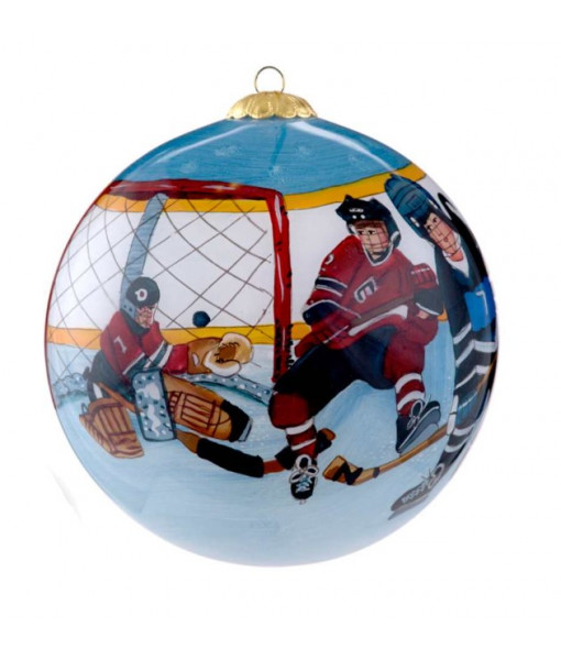 Hockey Painted Glass Ornament