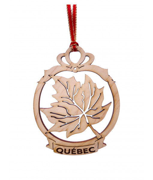 Flat Wood Ornament, Maple Leaf, Souvenir of Quebec
