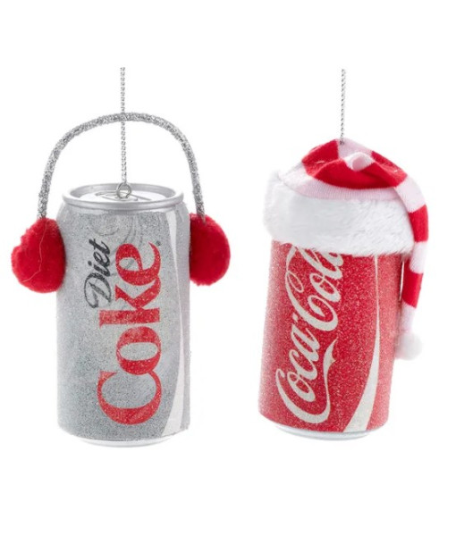 Ornement, canette de Coca Cola givrée avec tuque festive