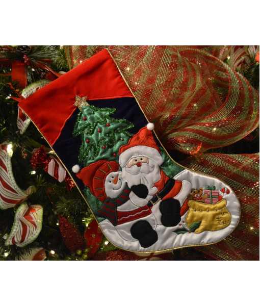 Chaussette de Noël, Décor, Santa et Bonhomme de neige. Mesure 19 pouces