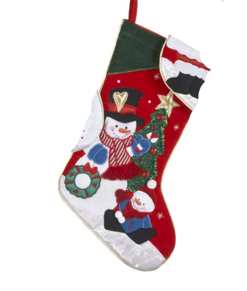 Chaussette de Noël, Décor, Santa et Enfant. Mesure 19 pouces.