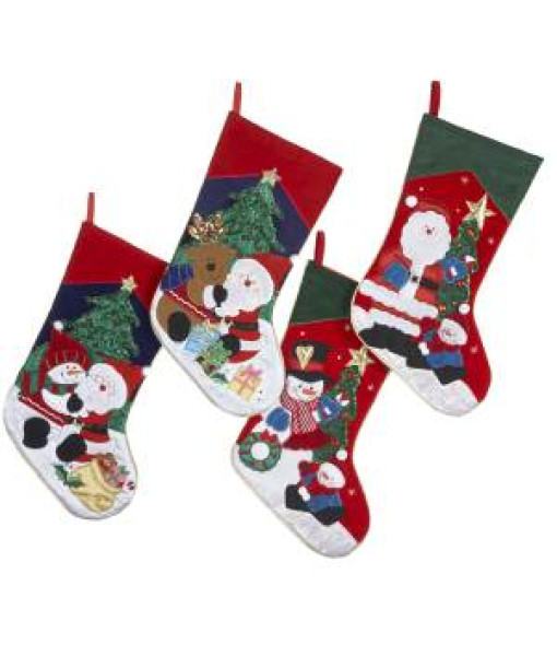 Chaussette de Noël, Décor, Santa et Enfant. Mesure 19 pouces.