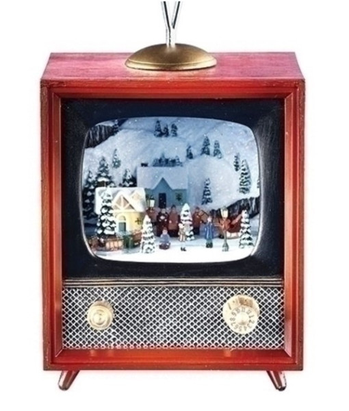 Musical table piece, 5.5 inch musical retro style TV, LED lit