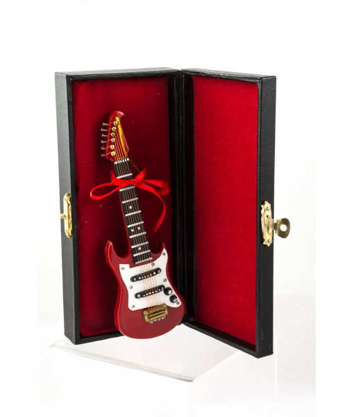 Guitare électrique rouge avec étui de protection noir, ornement
