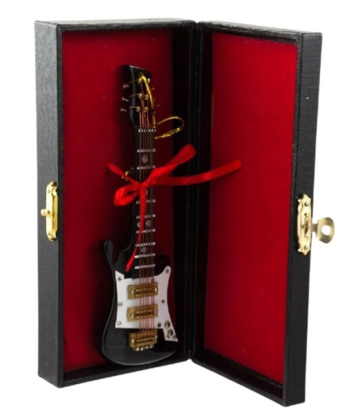 Black Electric Guitar with protective black case, ornament