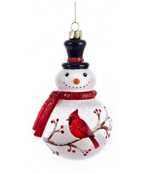 Snowman with Cardinal Glass Ornament