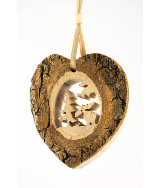 German Wood, Ornament, heart shape with moose