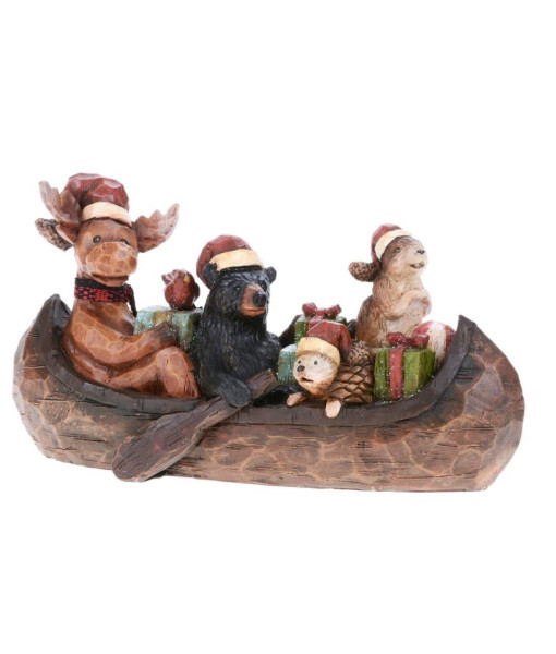 Table piece, Canadian woodland creatures in a canoe, measures 9 inches