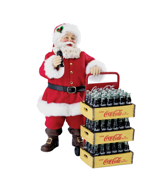 Père Noël Coca-Cola® Fabriché™ de 10,5 po avec chariot de livraison