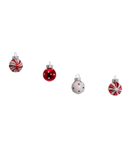 Miniature Red and White Glass Ball Ornaments