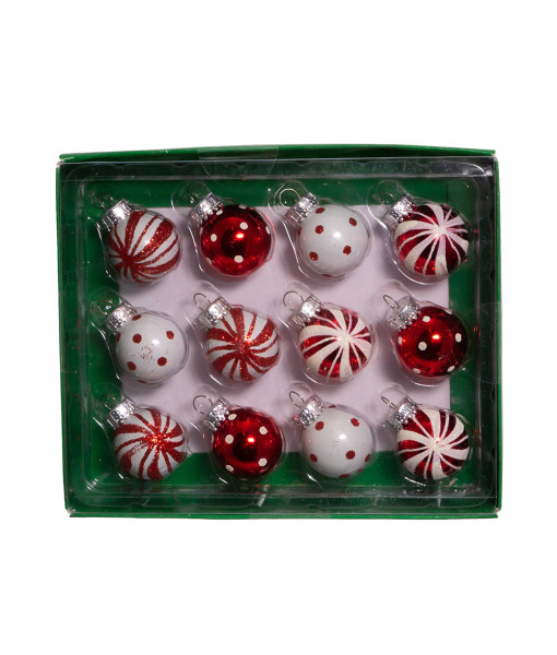 Miniature Red and White Glass Ball Ornaments