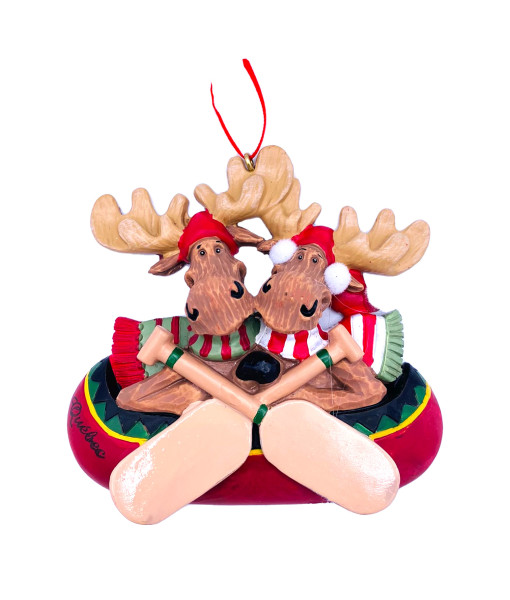 2 Moose Family in Canoe Ornament