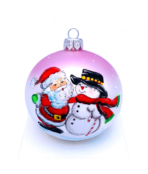 Santa Claus and Snowman Glass Ornament