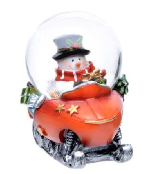 Snowman on Red Snowmobile Mini-Snowglobe