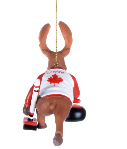 Ornement orignal Canada joueur de curling