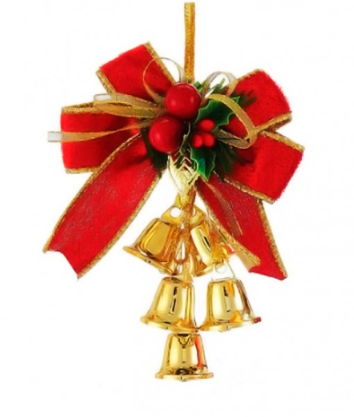 Red and Gold Bow with Classic Bells Ornament
