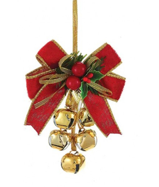 Red and Gold Bow with Jingle Bells Ornament