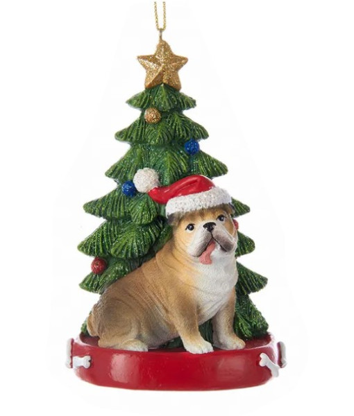 Bulldog Ornament with Christmas tree
