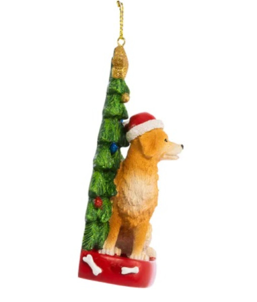 Ornement golden retriever avec sapin