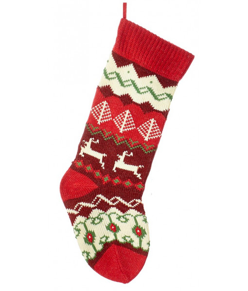 Red Knit Reindeer Stocking
