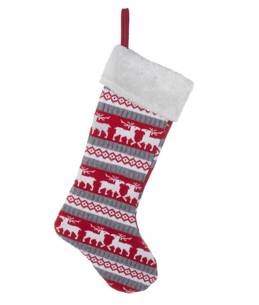 Red and White Reindeer Patterned Stocking