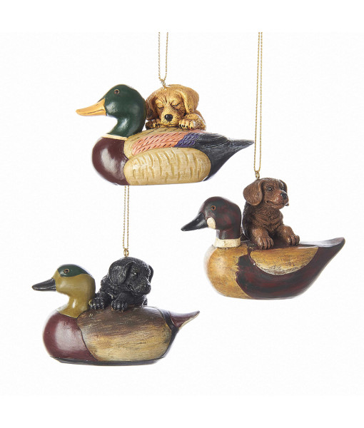 Brown Puppy with Duck Ornament