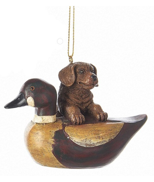 Brown Puppy with Duck Ornament