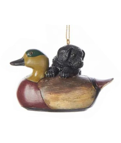 Black Puppy with Duck Ornament