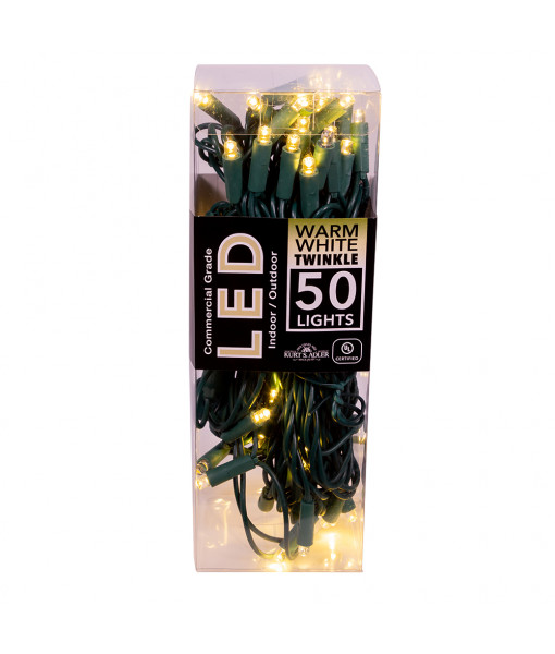 50-Light 5mm Warm White Twinkle LED Green Wire Light Set