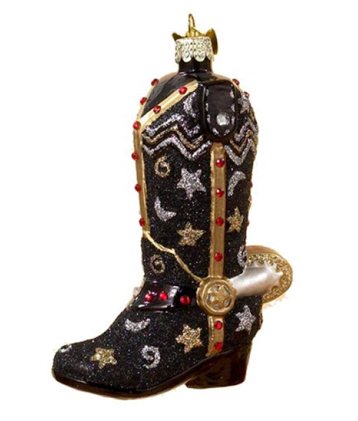 Western Black Boot Glass Ornament