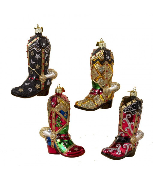 Red and Gold Western Boot Glass Ornament
