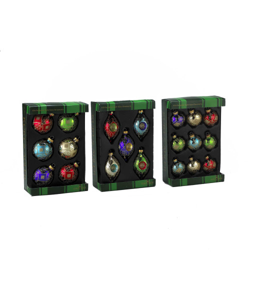 Boîte de 5 boules en verre multicolores.