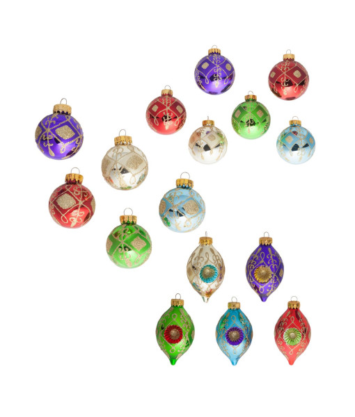 Boîte de 5 boules en verre multicolores.