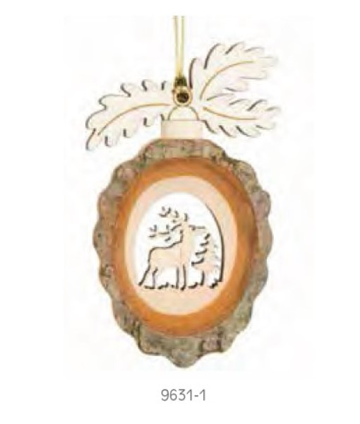 German Wooden Ornament, Acorn shape with deer