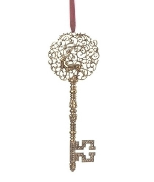 Ornament, Santa's Key, with ornate reindeer handle, measures 7 inches