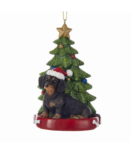 Black Dachshund Ornament with Christmas tree