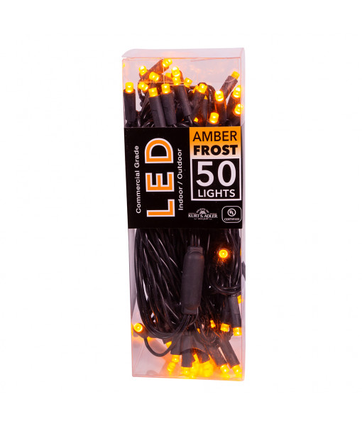 50-Light 5mm Amber Frost LED Black Wire Light Set