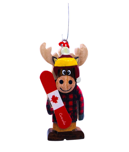 Ornament, Canada Souvenir, Moose with snowboard.