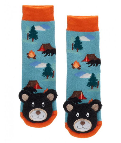 Black Bear and campfire Baby Socks