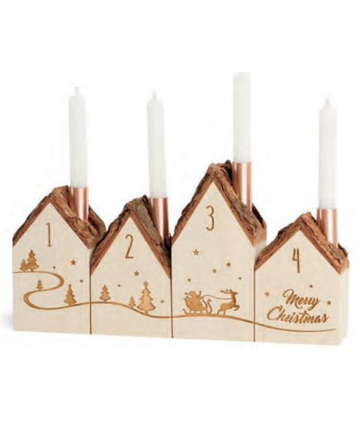 Table piece, 4 piece set of candle holders, cottage shaped, a German tradition