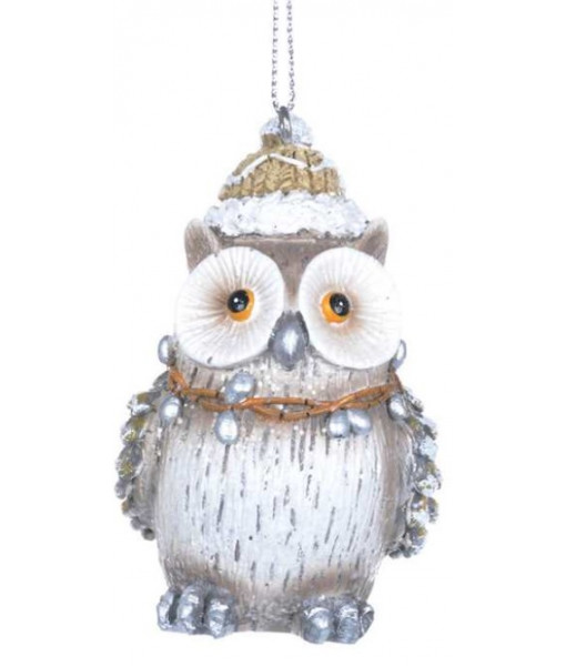 Silver Pinecone Owl Ornament