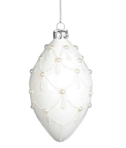 Glass finial ornament, white with pearl decoration