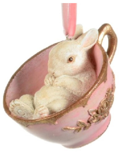 Bunny in Pink Tea Cup Ornament